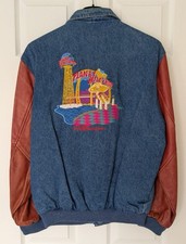 Vintage Walt Disney World Planet Hollywood Denim Embroidered Leather Jacket M