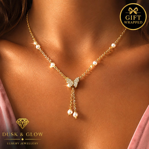 Faux stone pearl necklace - faux,