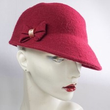 Ted Baker DACIE Burgundy Bow Hat 100% Wool Vtg 1920s Flapper Cloche Peaky Style