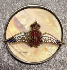 WW1 Era Royal Flying Corps Silver and MOP Sweetheart Brooch Enamelled Wings