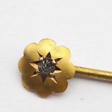Antique 9ct Gold Stick Pin (Metal Stick) White Stone Set Flower Shape Head