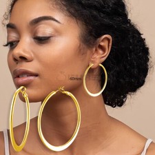 Large Gold Hoop Earrings 18K Real Gold Plated Stainless Steel 60MM Party Jewelry