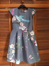 Ted Baker Zaldana Flight Of The Orient Bird Grey Skater Dress Size 2 UK 10