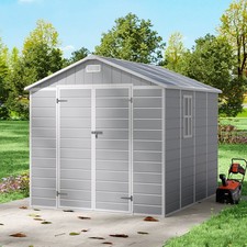 Plastic Garden Shed Outdoor Storage Shed Apex Patio Bike House W/ Base 8x8FT UK