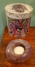 Smooth Amethyst Crystal Candle Holder with Beautiful Tubular Box with Tealights.