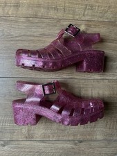 Pink Glitter Heeled Jelly Shoes Size 7 But More Like 6.  Excellent Condition
