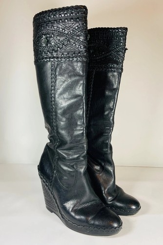 Ash black leather knee - black, high