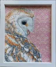 Original wildlife Barn Owl picture painting William Morris art Nouveau fabric 