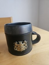 Towncraft Vintage Real Hide Black Leather Tankard Mug  With Crest And Inner Cup