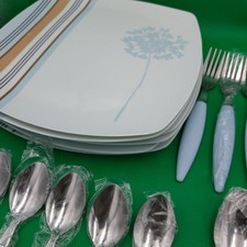 6x Melamine Ware Dinner Plates Spoons and Forks Picnic Camping Outdoor