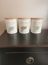 T G GREEN Ceramic Cloverleaf Pottery Tea / Coffee / Sugar Jars With Wooden Lids