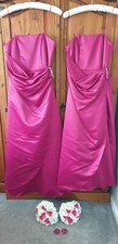 Two Cerise Pink Bridesmaid Dresses 12+14 With Handmade Bouquets ?