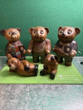 Bears Hand Carved Solid Wooden 3X 9”  Tall 2x 4” Tall (3S)