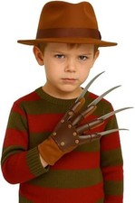 Kids Brown Explorer Hat & Claw Hand Glove Freddy Krueger Halloween Fancy Dress