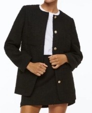H&M Boucle Jacket Button Front Pockets Shoulder Pads Round Neck Black XSmall