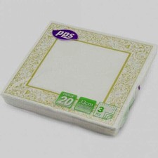 PK OF 20 PPS PAPER SERVIETTES/NAPKINS - 3 PLY - 33CM WHITE WITH GOLD BORDER