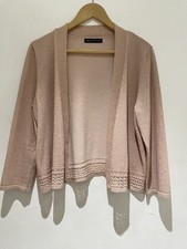 M&S Pink Copper Lurex Cardigan Size 14 Open Front 3/4 Sleeves