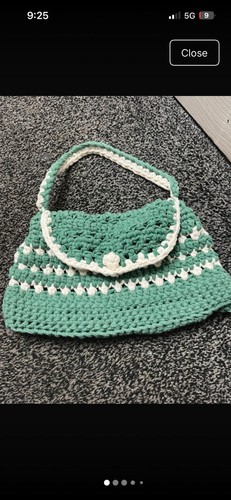 Green and white handmade bag