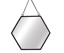 Sass & Belle Black Monochrome Hexagon Mirror Chain Link Wall Hanging Metal Frame