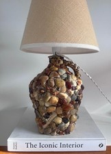 Vintage Shell and Pebble Table Lamp, Coastal Nautical Bottle Lamp, 1970s