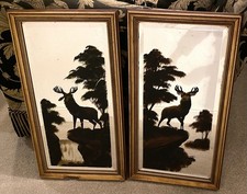 Pair antique stag mirrors - pair, of