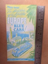 Europe by Blue Cars , Fold out Bus Holiday Broacher  C1947  Please scroll down