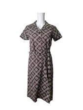 Banner Flair Shirt Dress Size 12 Womens EU 40 Vintage Brown Plaid Buttons Belted