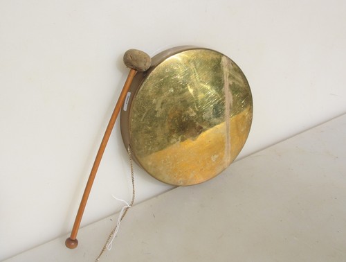 Vintage brass gong with wooden - vintage,