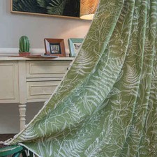 UK Flower Curtain Panel Slot Top Floral Cotton Linen Textured Curtains Tassels