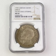1935 Great Britain Crown Silver Coin George V MS 64 Incuse Edge NGC Graded
