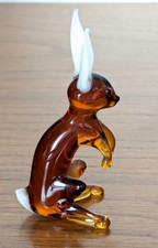 Murano miniature large white eared amber brown glass rabbit ornament figurine