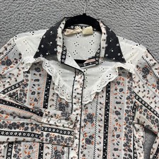 Vtg Western Shirt Womens 12 Floral Caravan Pearl Snap Eyelet Lace Cottagecore