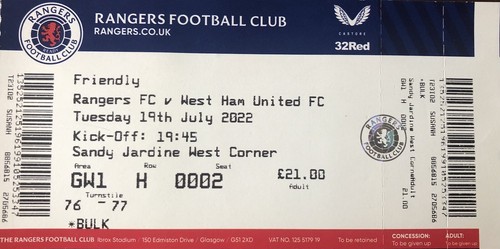 Glasgow rangers west ham - glasgow,
