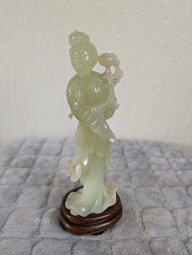 Jade figurine with wooden - figurine, base