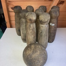 9 Pin Vintage Wooden Skittles 12” high Traditional Old English Pub Game 