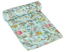 Twin Vintage Floral Kantha Quilt Blanket Bedspread Coverlet Bed Runner