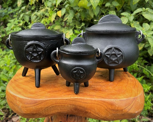 Pentagram cast iron cauldron - cast,