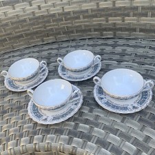 4 x MYOTT IRONSTONE WARE RIALTO BLUE SOUP BOWLS & SAUCERS 9B