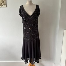 Joanna Hope Dark Grey Beaded Embellished Floaty Dress Wedding Occasion Size 16