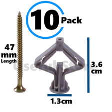 10 X Cavity Hollow Wall Plugs and Screws Set For Raw Plasterboard Nylon Fixings