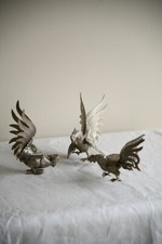Three Vintage Silver Tone Fighting Cocks