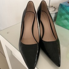 REISS Elina Leather Court Shoes Black Snakeskin Effect Size 7/40