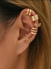 Elensan Sterling Silver Cuff Earrings with 5 Crystals Gold Plated for Women Girl