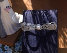 Brooch Bow Tie Lace Set CZ White Rhodium Vintage Style Edwardian XZ16