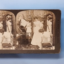 Victorian Risque Stereoview 3D C1900 Real Photo Bride Underwear Getting Dressed