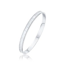 925 Sterling Silver Flat Bangle With Diamond Cut Square Mirror Pattern, 6mm
