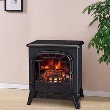 Electric Fire Heater Black 1850W Home Warmer Flame Effect Logs Fireplace Large