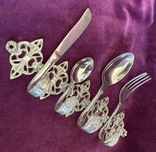 Silver Coloured Heavy Metal Cutlery Knife Fork & Spoons Hooks Hanging Rack RARE!