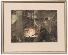 F. Mayer - Framed 20th Century Graphite Drawing, Steelworkers