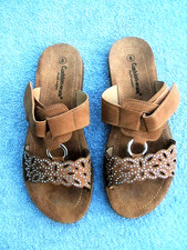 Ladies Cushion Walk Sandals Tan Adults Mule Diamantes Christina Size UK 6 BNWOT